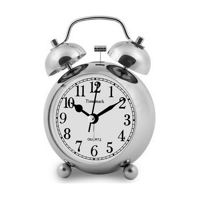 Mini réveil analogique avec alarme argenté
