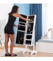 Armoire à bijoux sur pied blanche avec miroir intégré, éclairage LED et rangement interne