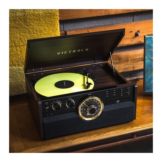 Tourne disque radio FM Victrola bois et Or