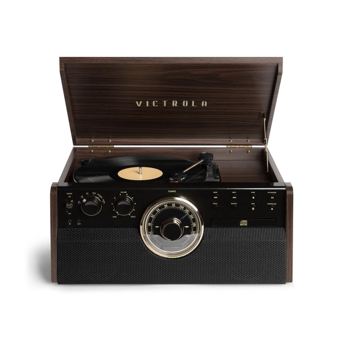 Tourne disque radio FM Victrola bois et Or