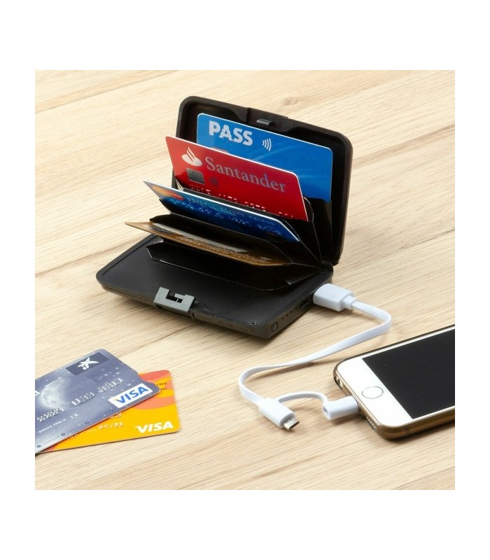 Porte-cartes noir sécurisé RFID batterie externe intégré 2 en 1