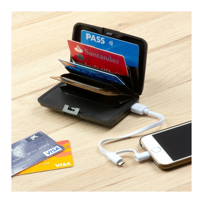 Porte-cartes noir sécurisé RFID batterie externe intégré 2 en 1