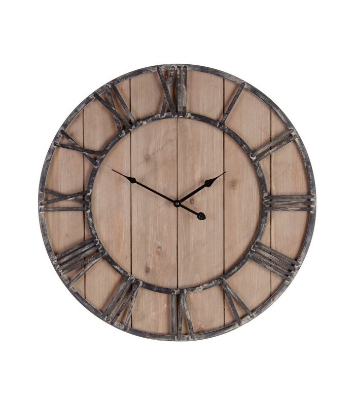 Horloge murale industrielle rustique bois 60 cm