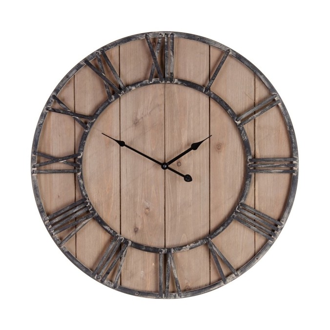 Horloge murale industrielle rustique bois 60 cm
