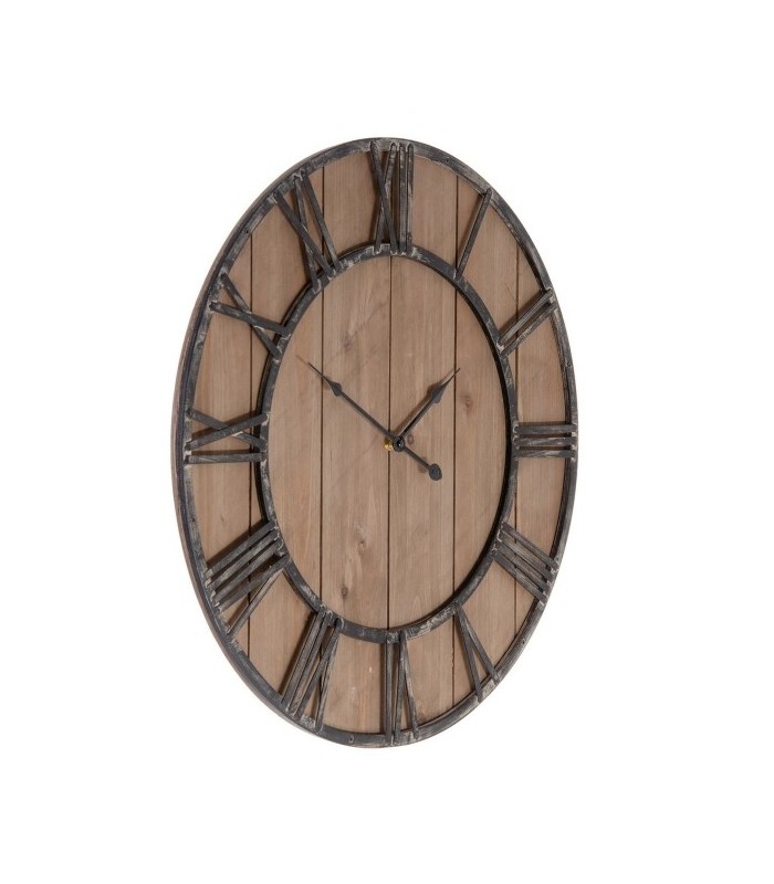 Horloge murale industrielle rustique bois 60 cm
