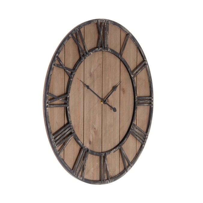 Horloge murale industrielle rustique bois 60 cm