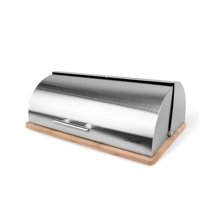 Corbeille à Pain Argenté et Bois Acier inoxydable  37 x 14 x 14 cm