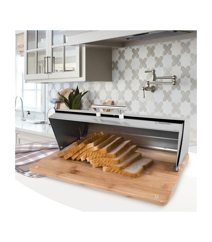 Corbeille à Pain Argenté et Bois Acier inoxydable  37 x 14 x 14 cm