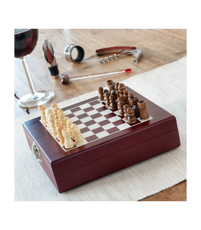 Coffret d'Accessoires à Vin et jeu d'Échecs 37 Pièces 2 en 1