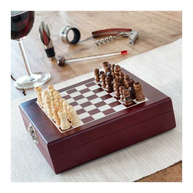 Coffret d'Accessoires à Vin et jeu d'Échecs 37 Pièces 2 en 1