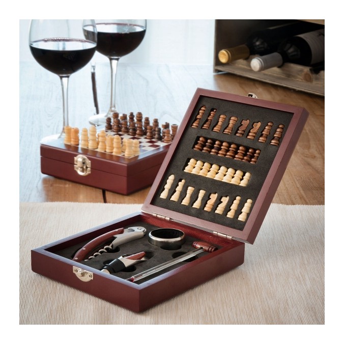 Coffret d'Accessoires à Vin et jeu d'Échecs 37 Pièces 2 en 1