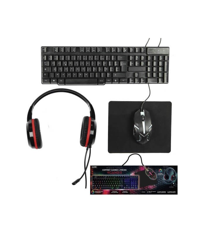 Coffret Gamer LED 4 en 1 - Clavier, Souris, Casque et Tapis