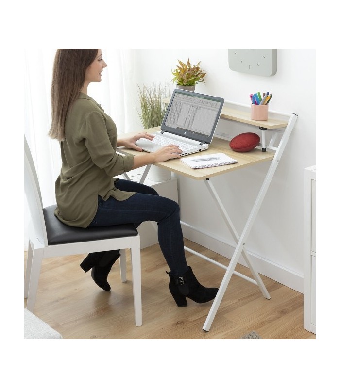 Bureau Pliable avec Étagère – Polyvalent et Gain de Place