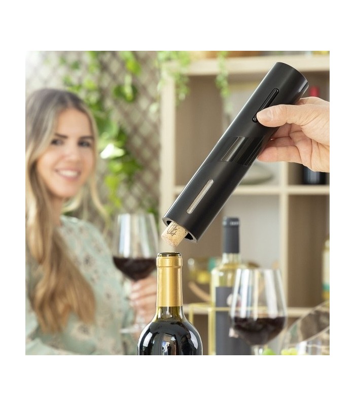 Tire-bouchon électrique noir à piles avec coupe-capsule