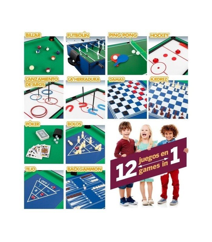 Table de jeux 12 en 1 – Baby-foot, billard, ping-pong
