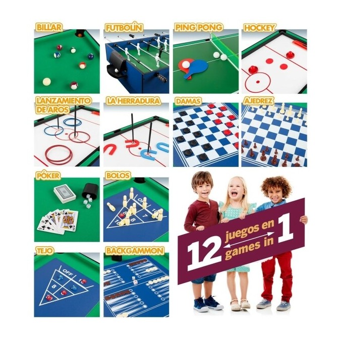 🎯 Table Multi-Jeux 12 en 1 – Baby-foot, Billard, Ping-Pong, Échecs & Plus 🧩 | Pour Enfants & Famille