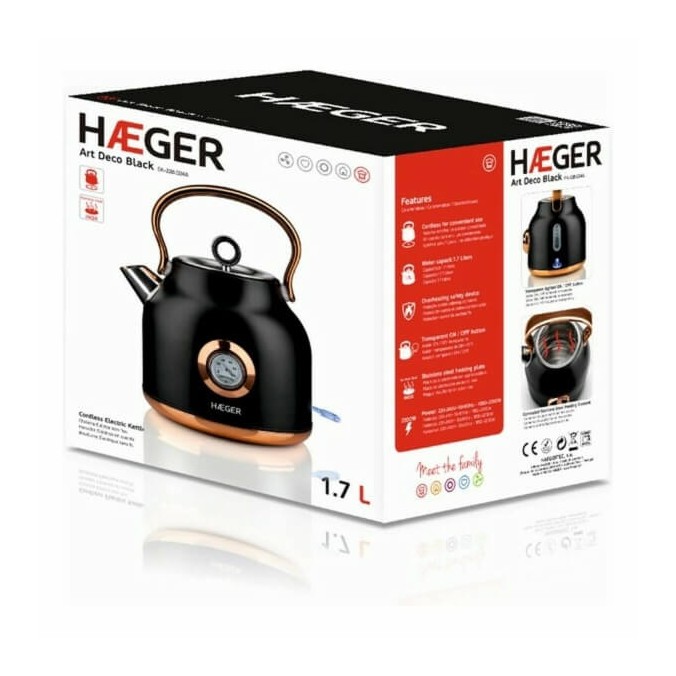 Bouilloire Théière Thermomètre Inox Noir 1,7L