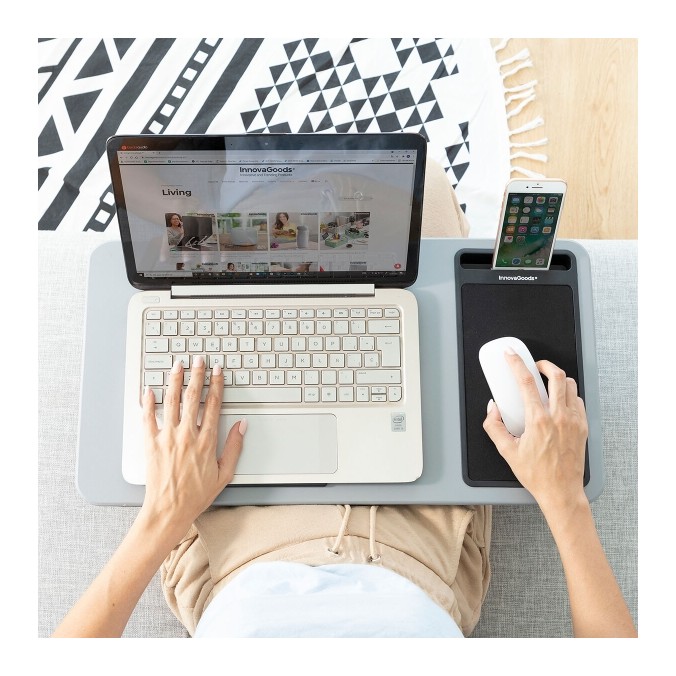 Bureau Portable avec Coussin XL et Tapis de Souris – Table d'Appoint pour Ordinateur