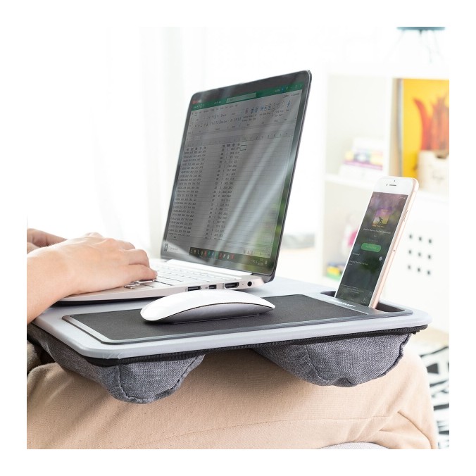 Bureau Portable avec Coussin XL et Tapis de Souris – Table d'Appoint pour Ordinateur