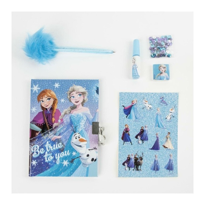 Coffret Agenda Frozen avec Cadenas + Accessoires Magiques (Stickers, Stylo, Gomme, Paillettes)