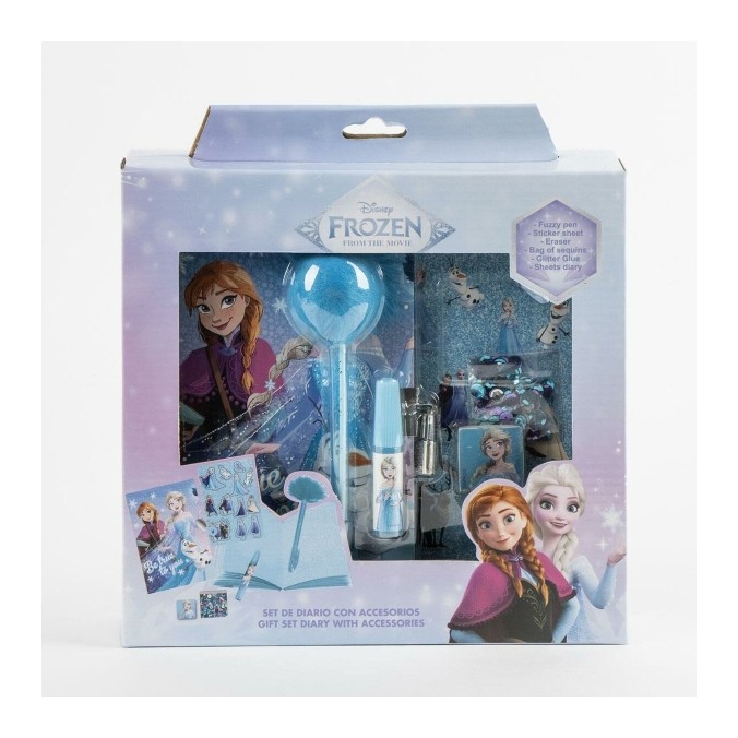 Coffret Agenda Frozen avec Cadenas + Accessoires Magiques (Stickers, Stylo, Gomme, Paillettes)