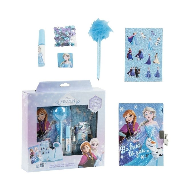 Coffret Agenda Frozen avec Cadenas + Accessoires Magiques (Stickers, Stylo, Gomme, Paillettes)