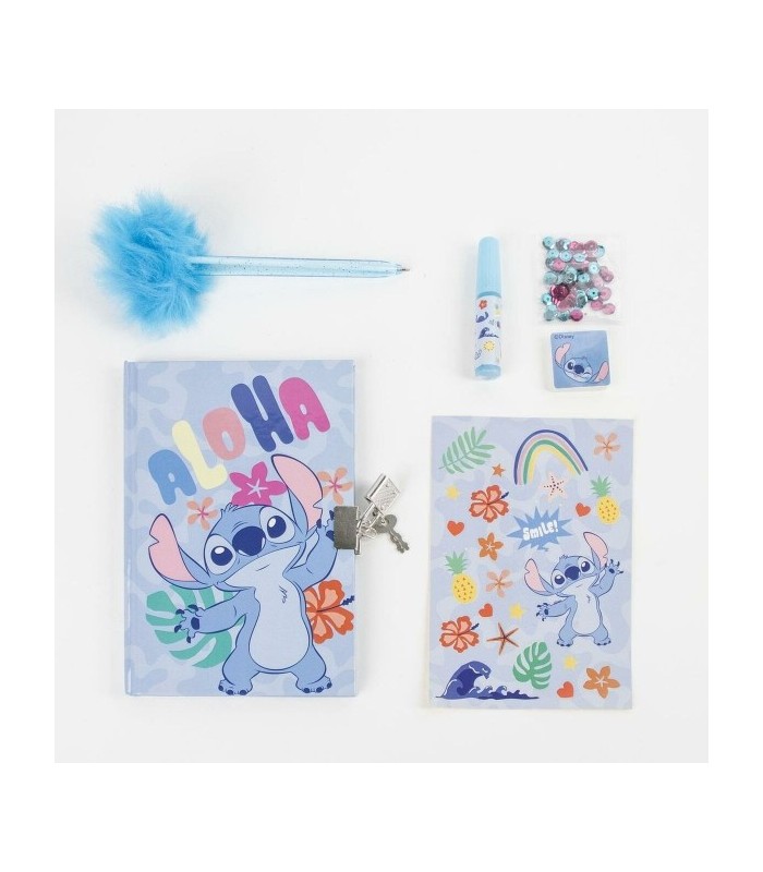 Coffret Agenda Stitch avec Cadenas + Accessoires Magiques (Stickers, Stylo, Colle, Paillettes)