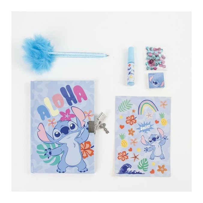 Coffret Agenda Stitch avec Cadenas + Accessoires Magiques (Stickers, Stylo, Colle, Paillettes)