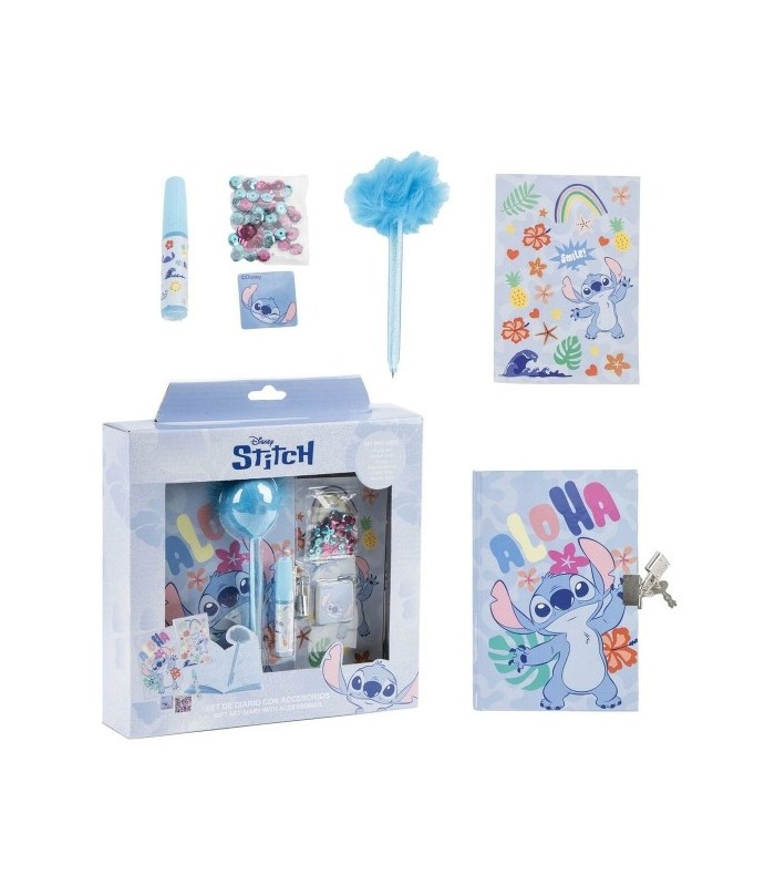 Coffret Agenda Stitch avec Cadenas + Accessoires Magiques (Stickers, Stylo, Colle, Paillettes)