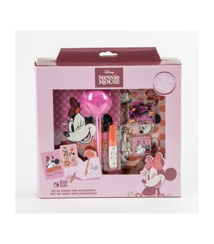Coffret Agenda Minnie Mousse avec Cadenas + Accessoires Magiques (Stickers, Stylo, Colle, Paillettes)