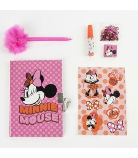 Coffret Agenda Minnie Mousse avec Cadenas + Accessoires Magiques (Stickers, Stylo, Colle, Paillettes)