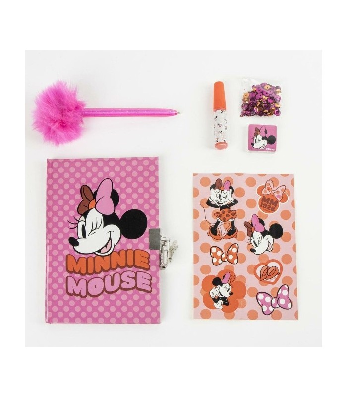 Coffret Agenda Minnie Mousse avec Cadenas + Accessoires Magiques (Stickers, Stylo, Colle, Paillettes)