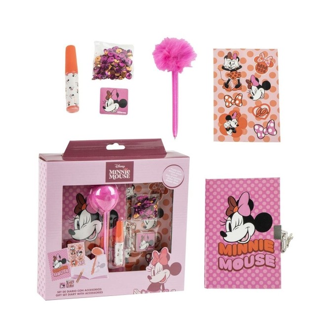 Coffret Agenda Minnie Mousse avec Cadenas + Accessoires Magiques (Stickers, Stylo, Colle, Paillettes)