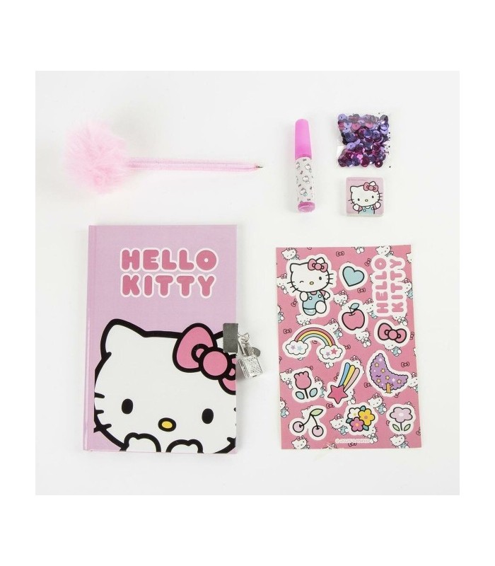 Coffret Agenda Hello Kitty avec Cadenas + Accessoires Magiques (Stickers, Stylo, Colle, Paillettes)