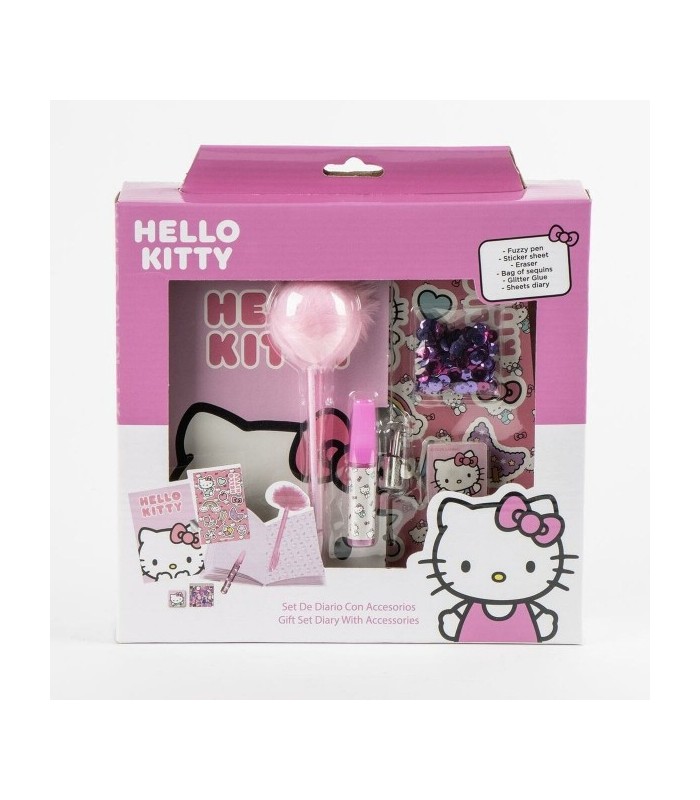 Coffret Agenda Hello Kitty avec Cadenas + Accessoires Magiques (Stickers, Stylo, Colle, Paillettes)