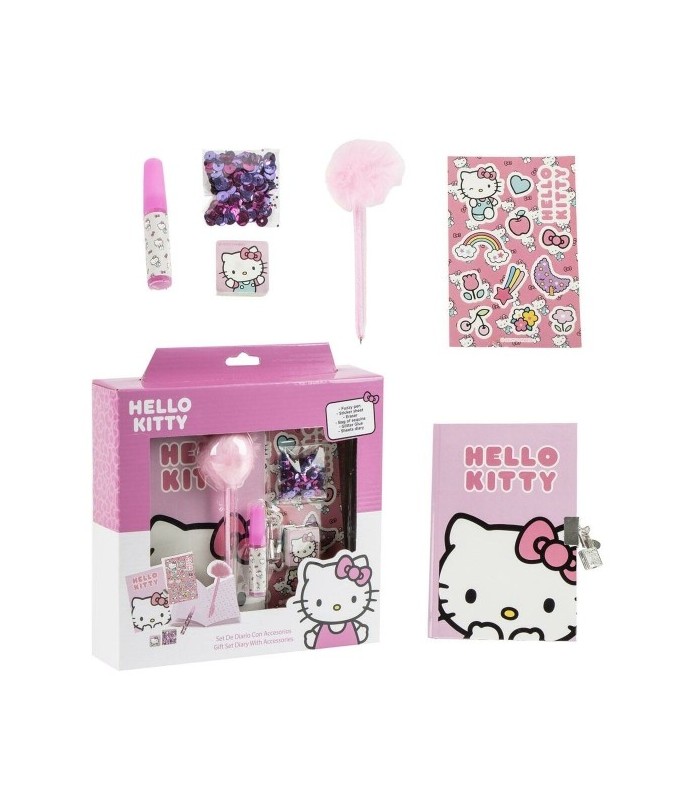 Coffret Agenda Hello Kitty avec Cadenas + Accessoires Magiques (Stickers, Stylo, Colle, Paillettes)