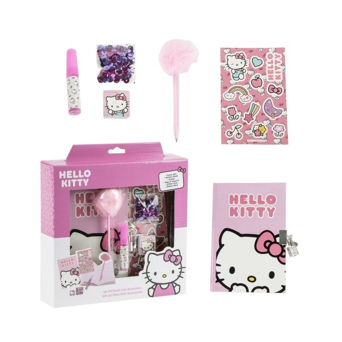 Coffret Agenda Hello Kitty avec Cadenas + Accessoires Magiques (Stickers, Stylo, Colle, Paillettes)