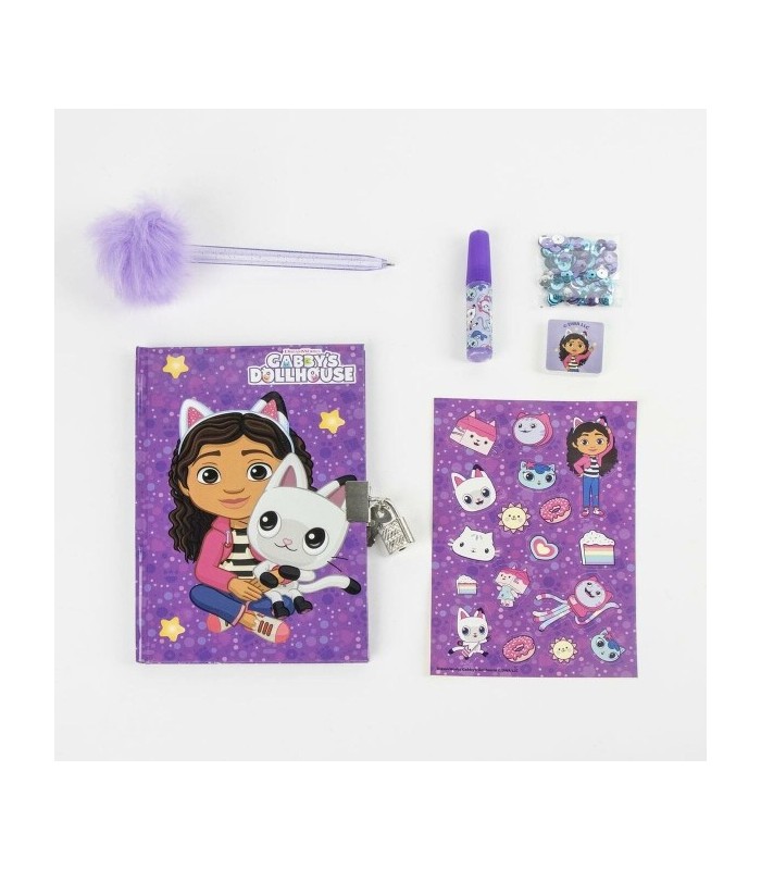 Coffret Agenda Gabby’s Dollhouse avec Cadenas + Accessoires Magiques (Stickers, Stylo, Colle, Paillettes)