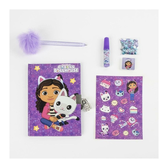 Coffret Agenda Gabby’s Dollhouse avec Cadenas + Accessoires Magiques (Stickers, Stylo, Colle, Paillettes)