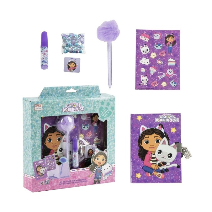 Coffret Agenda Gabby’s Dollhouse avec Cadenas + Accessoires Magiques (Stickers, Stylo, Colle, Paillettes)