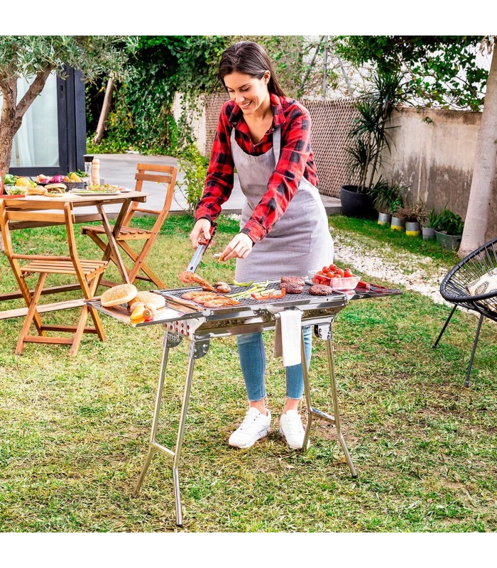 ExelQ barbecue au charbon de bois pliable, inox – InnovaGoods