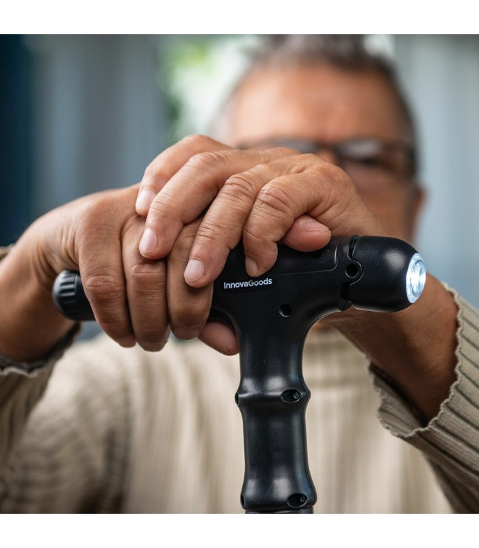 Canne extensible 🦯 LED, alarme - gris et noir | durable & sûre