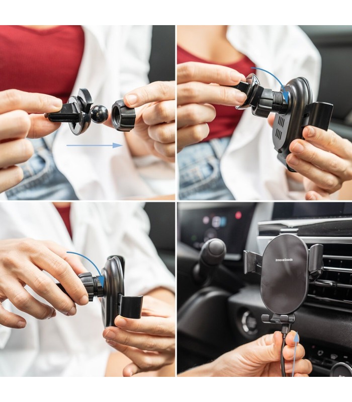 Support charge sans fil voiture 🚗 | 15W noir, prise sûre