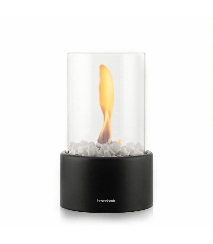 Réflexion durant une seconde Heatfir – cheminée de table noire au bioéthanol InnovaGoods