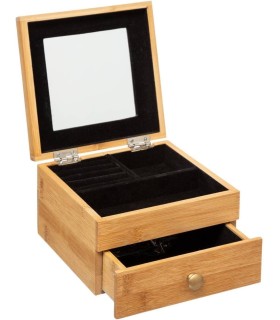 Boîte à bijoux miroir en bambou – finition naturelle