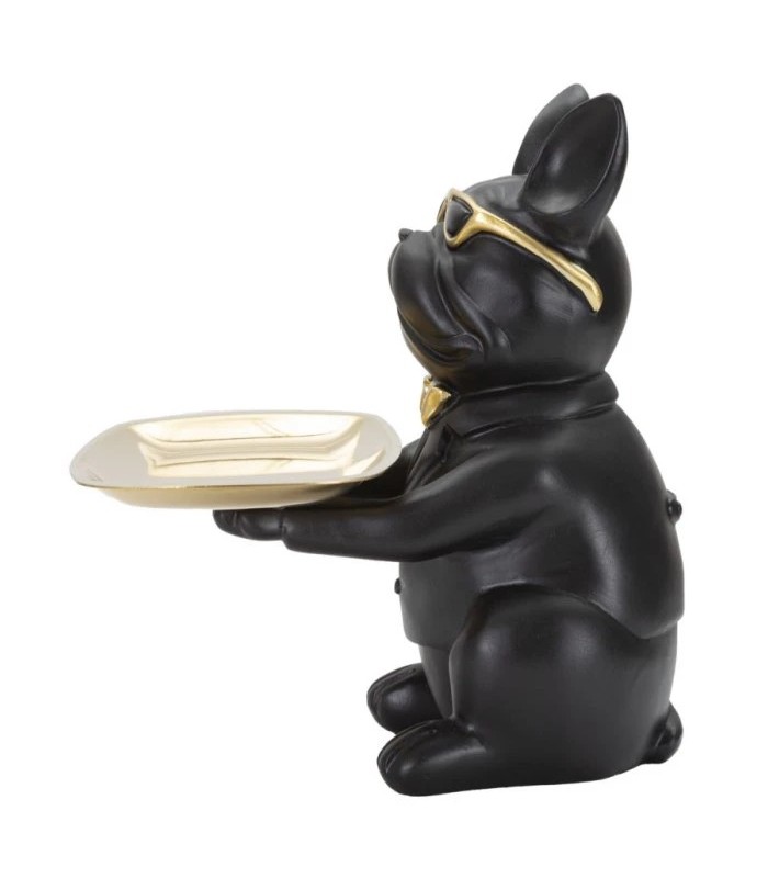 SCULPTURE BULLDOG NOIR VIDE POCHE 21 CM