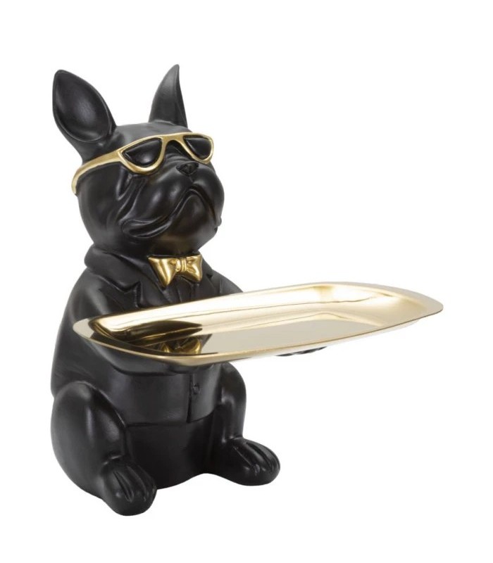 Sculpture bulldog noir 🐶 21 cm | vide-poche design et durable