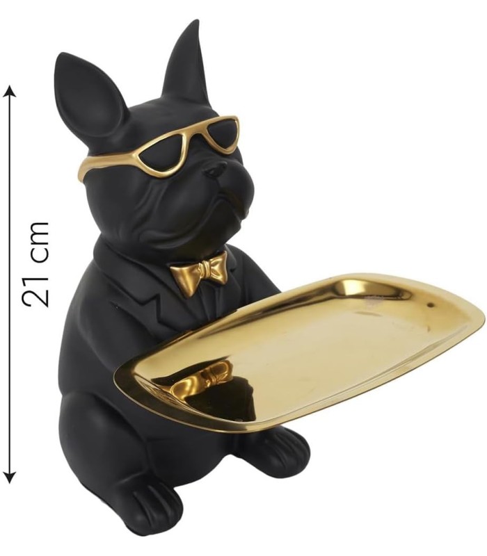 Sculpture bulldog noir 🐶 21 cm | vide-poche design et durable