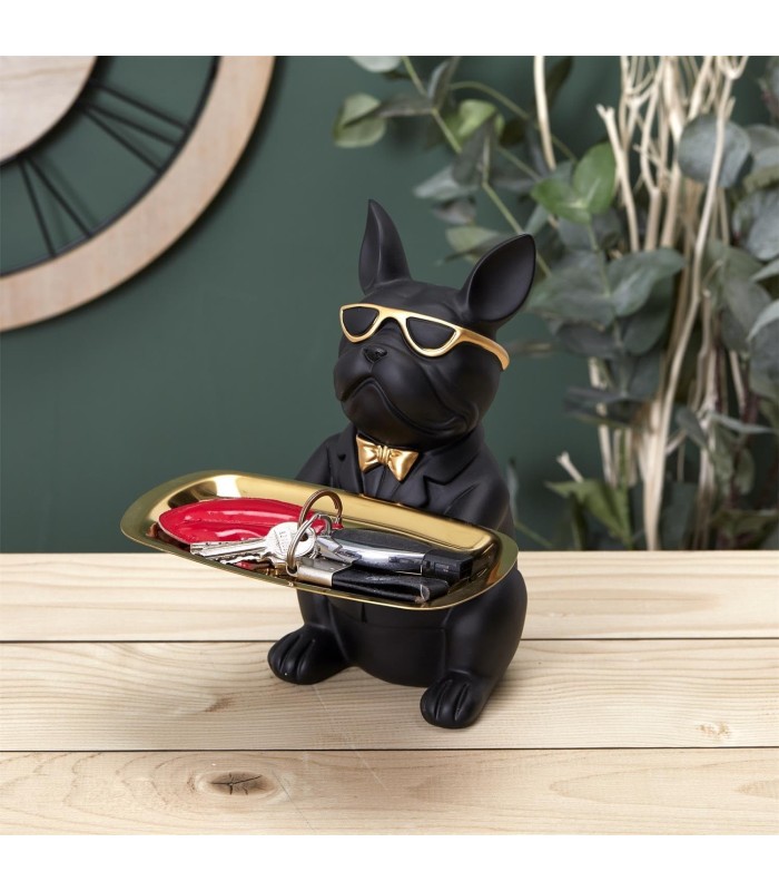 SCULPTURE BULLDOG NOIR VIDE POCHE 21 CM