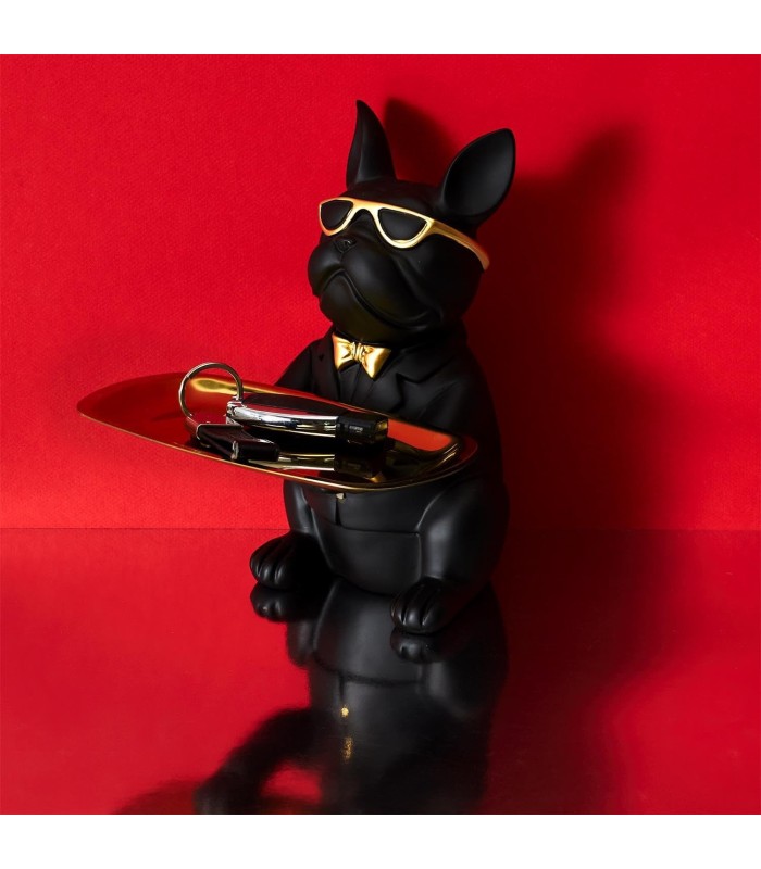 Sculpture bulldog noir 🐶 21 cm | vide-poche design et durable